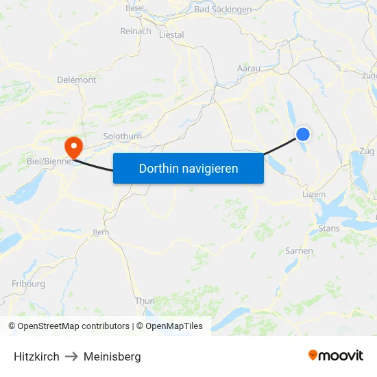 Hitzkirch to Meinisberg map