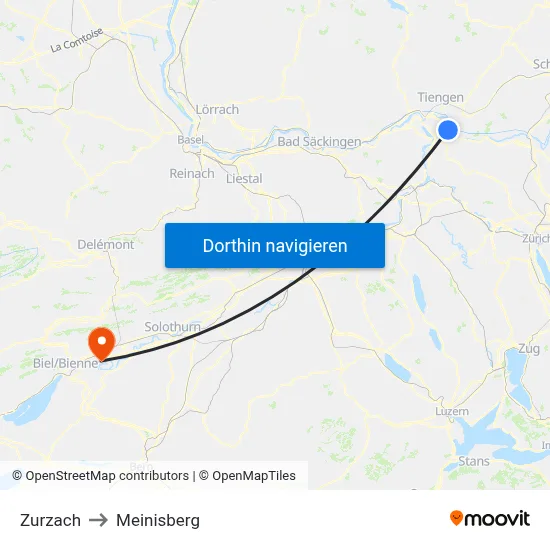 Zurzach to Meinisberg map