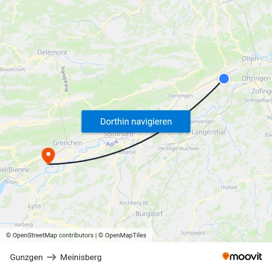 Gunzgen to Meinisberg map