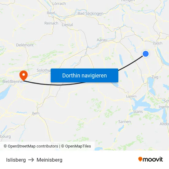 Islisberg to Meinisberg map