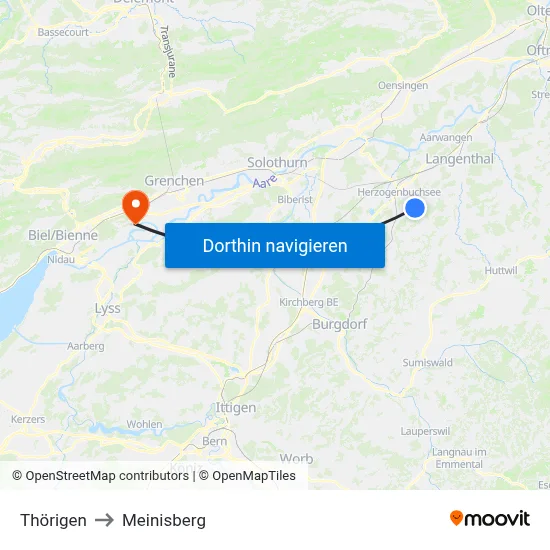 Thörigen to Meinisberg map