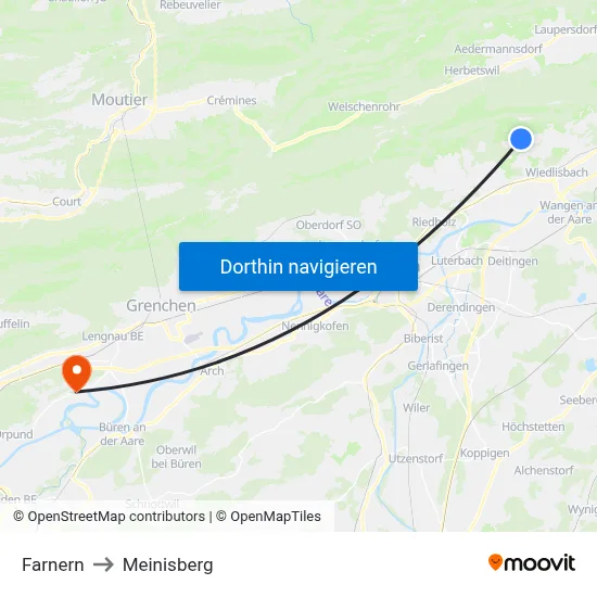 Farnern to Meinisberg map