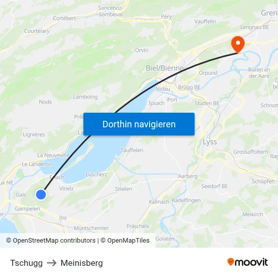 Tschugg to Meinisberg map