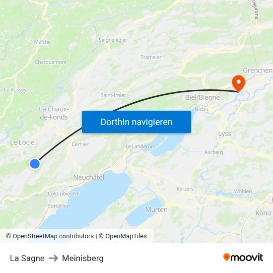 La Sagne to Meinisberg map
