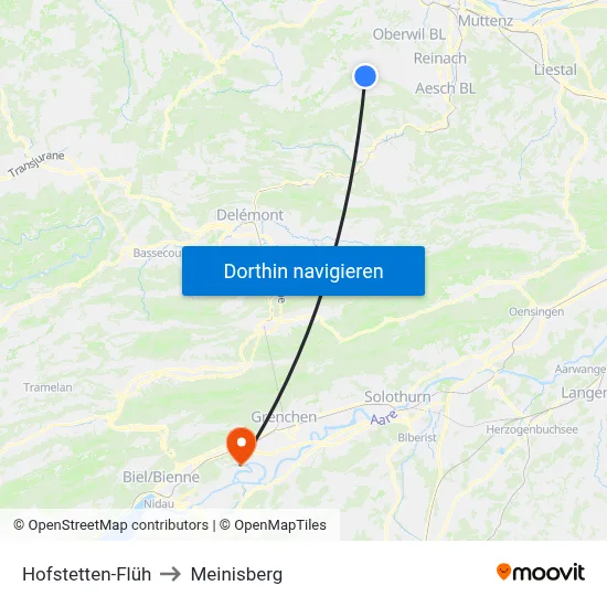 Hofstetten-Flüh to Meinisberg map