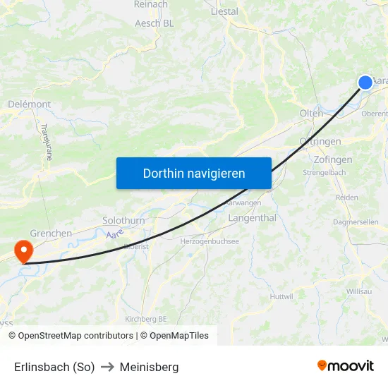 Erlinsbach (So) to Meinisberg map