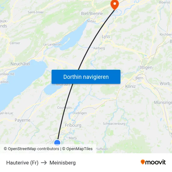 Hauterive (Fr) to Meinisberg map