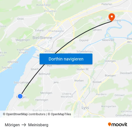 Mörigen to Meinisberg map
