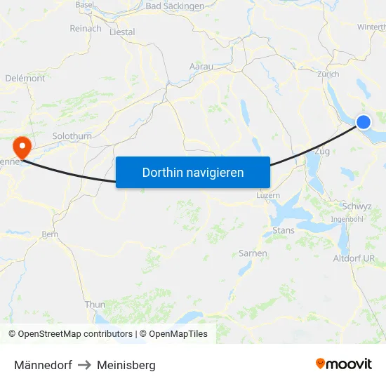 Männedorf to Meinisberg map