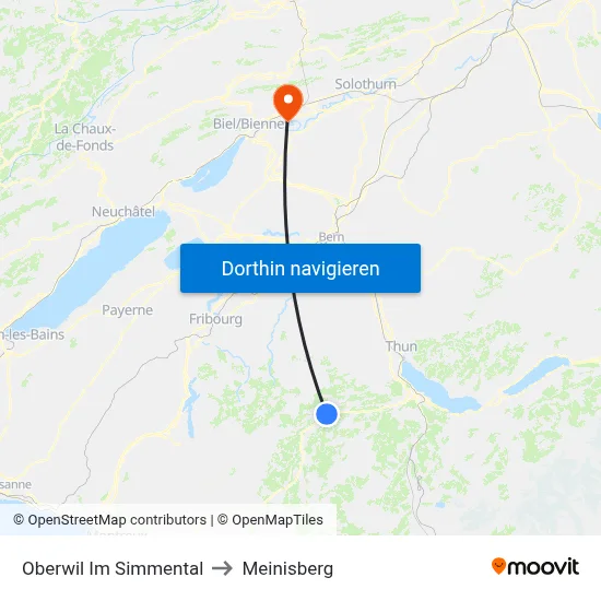 Oberwil Im Simmental to Meinisberg map