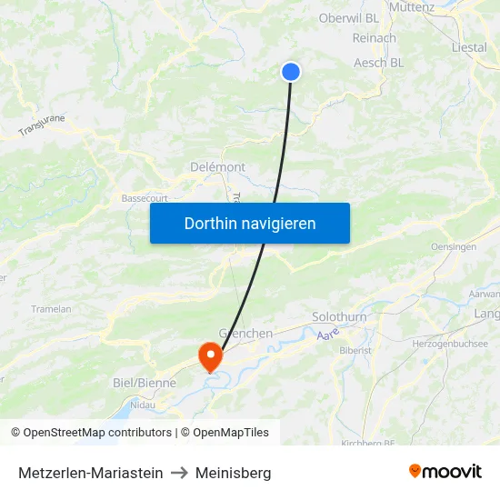 Metzerlen-Mariastein to Meinisberg map