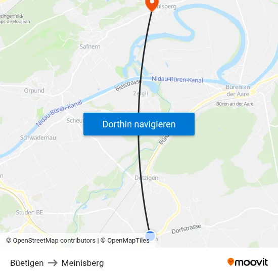 Büetigen to Meinisberg map