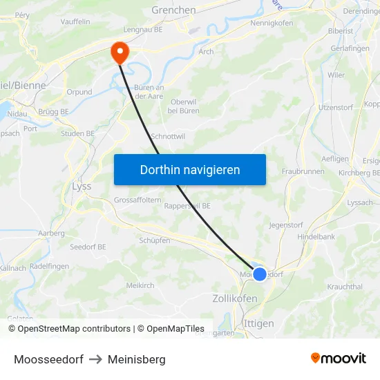 Moosseedorf to Meinisberg map