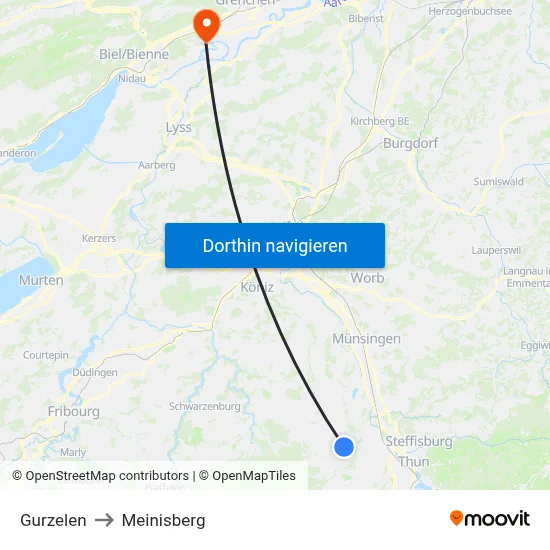 Gurzelen to Meinisberg map