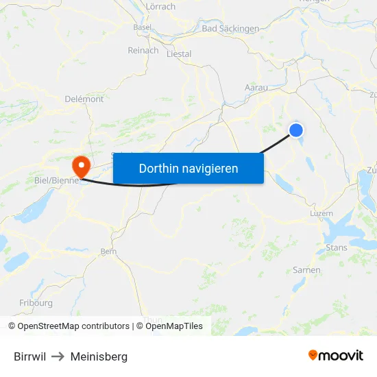 Birrwil to Meinisberg map
