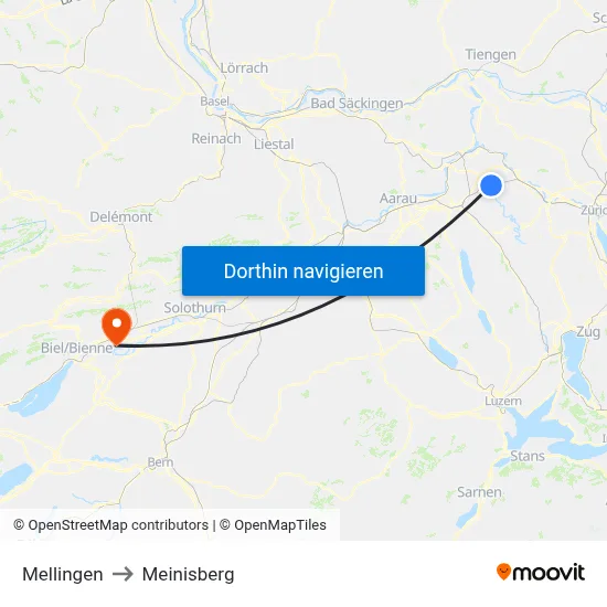 Mellingen to Meinisberg map