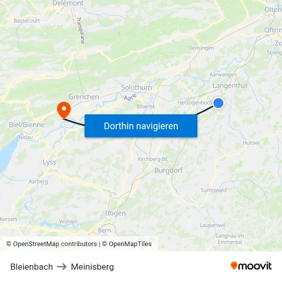 Bleienbach to Meinisberg map
