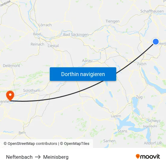 Neftenbach to Meinisberg map