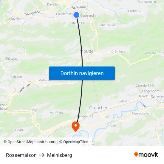Rossemaison to Meinisberg map