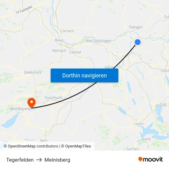 Tegerfelden to Meinisberg map