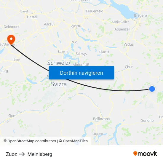 Zuoz to Meinisberg map