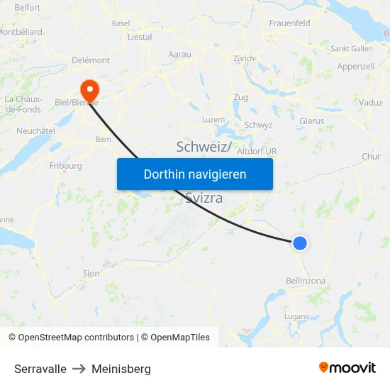 Serravalle to Meinisberg map