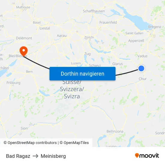 Bad Ragaz to Meinisberg map