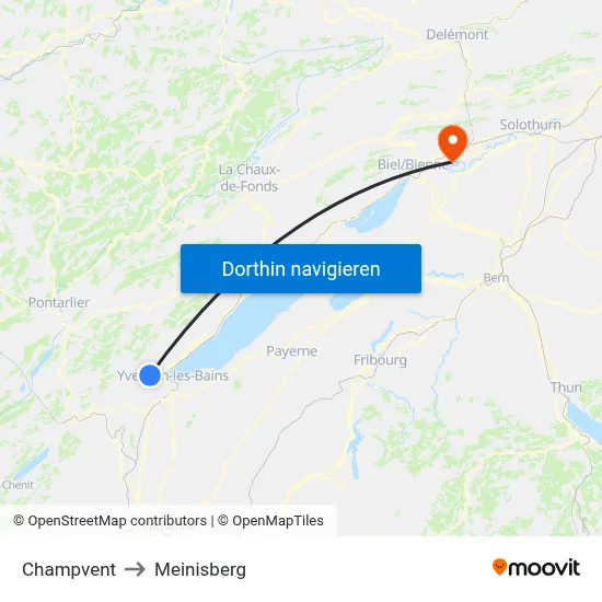 Champvent to Meinisberg map