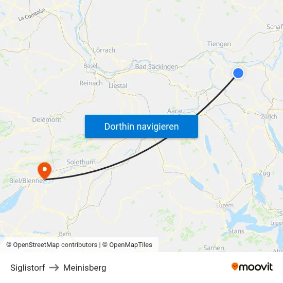Siglistorf to Meinisberg map