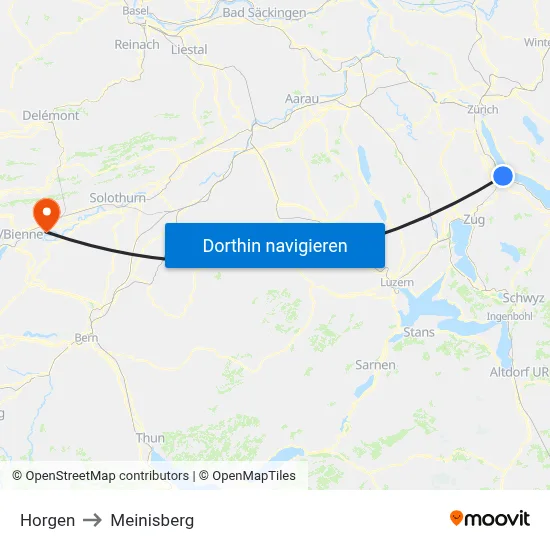 Horgen to Meinisberg map