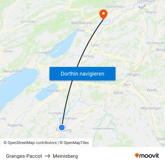 Granges-Paccot to Meinisberg map