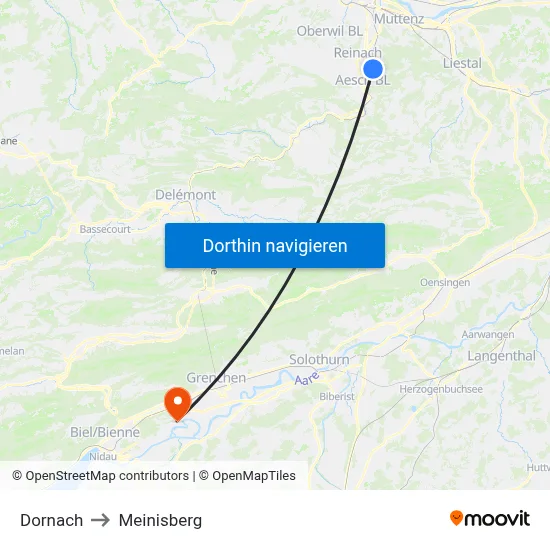 Dornach to Meinisberg map