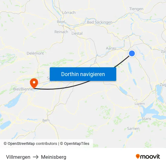 Villmergen to Meinisberg map