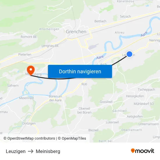 Leuzigen to Meinisberg map