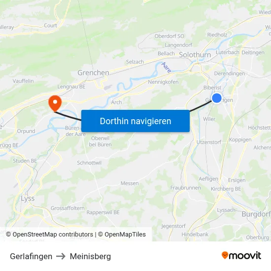Gerlafingen to Meinisberg map