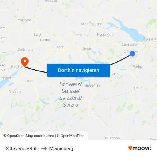 Schwende-Rüte to Meinisberg map
