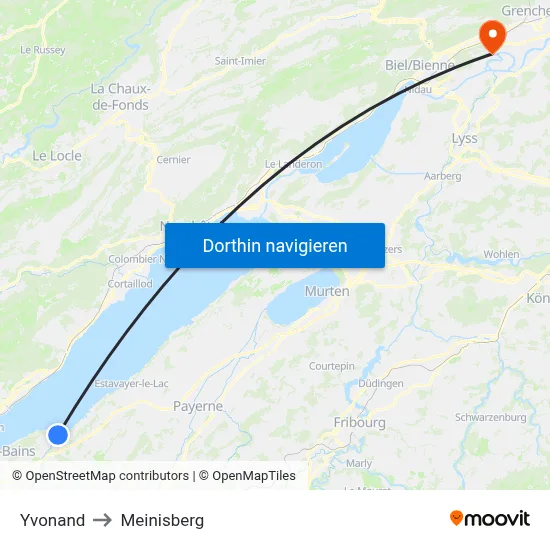 Yvonand to Meinisberg map