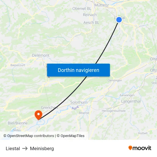 Liestal to Meinisberg map