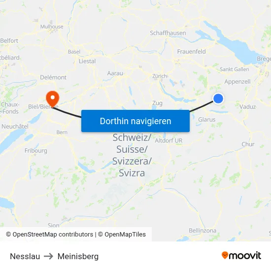 Nesslau to Meinisberg map