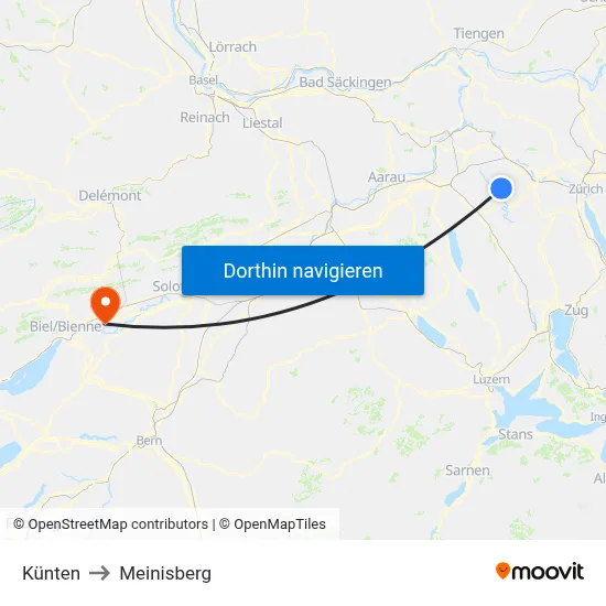 Künten to Meinisberg map
