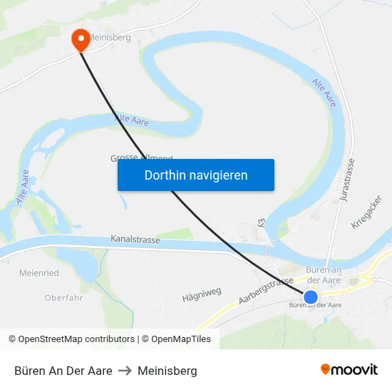 Büren An Der Aare to Meinisberg map