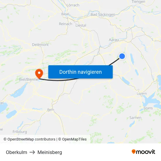 Oberkulm to Meinisberg map