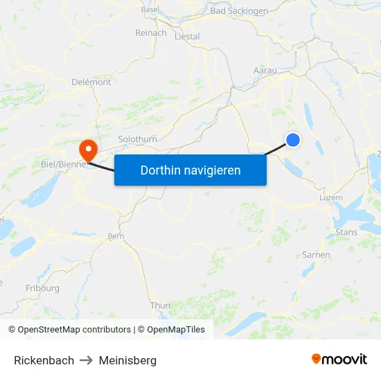 Rickenbach to Meinisberg map