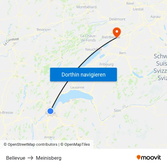 Bellevue to Meinisberg map