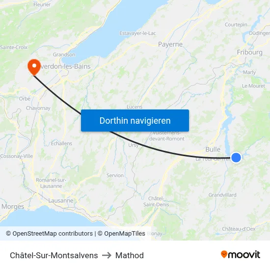Châtel-Sur-Montsalvens to Mathod map