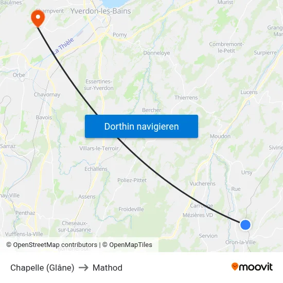 Chapelle (Glâne) to Mathod map