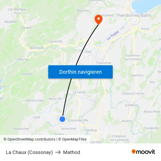 La Chaux (Cossonay) to Mathod map
