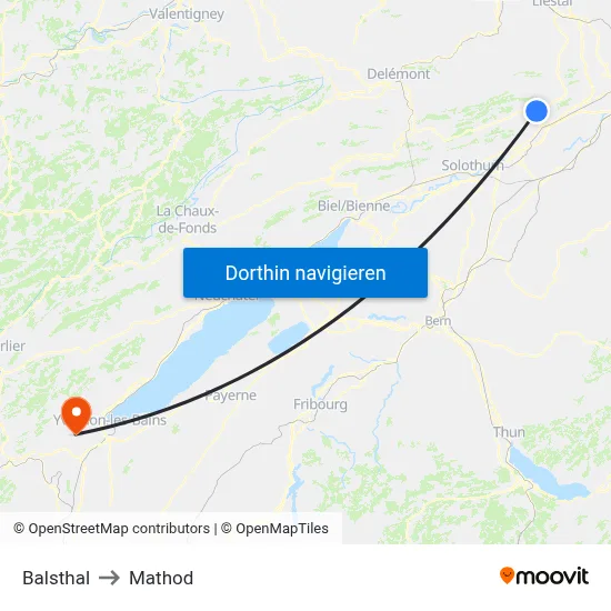 Balsthal to Mathod map