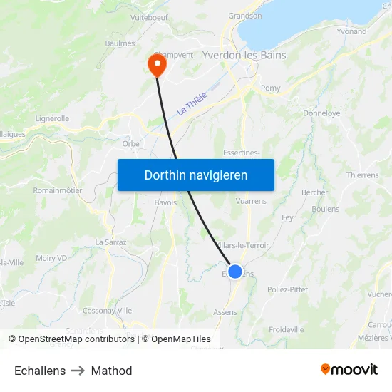 Echallens to Mathod map
