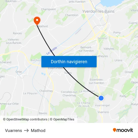 Vuarrens to Mathod map